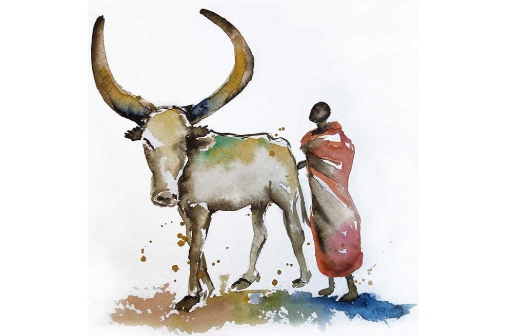 acuarela figura Sudán del Sur África